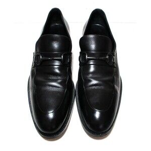 Gucci Men US 8 Black Leather Horsebit Slip On Loafers Shoes